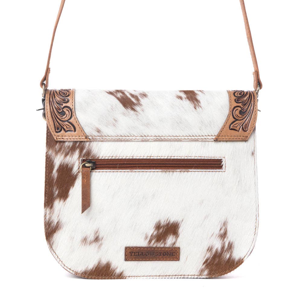 Yellowstone Frontier Ridge Handtooled Cowhide Bag in Oat Mocha