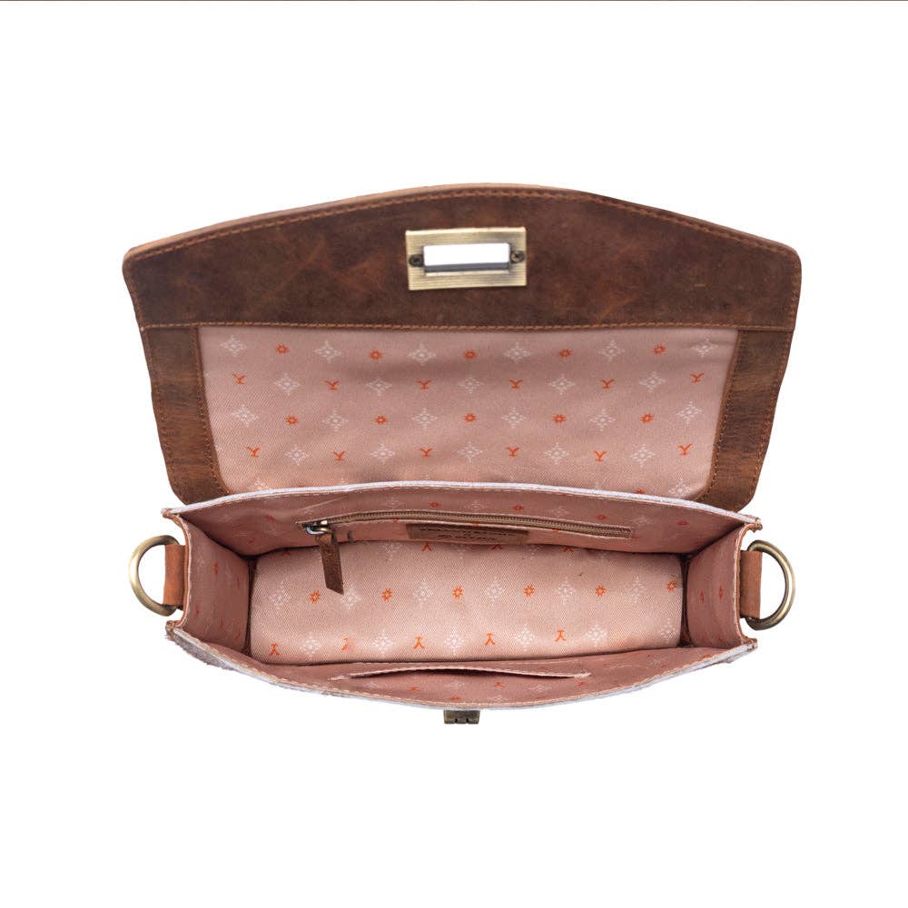 Dutton Ranch Yellowstone Russet Valley Handtooled Cowhide Bag in Warm Chestnut