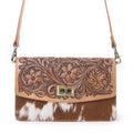Dutton Ranch Yellowstone Russet Valley Handtooled Cowhide Bag in Warm Chestnut