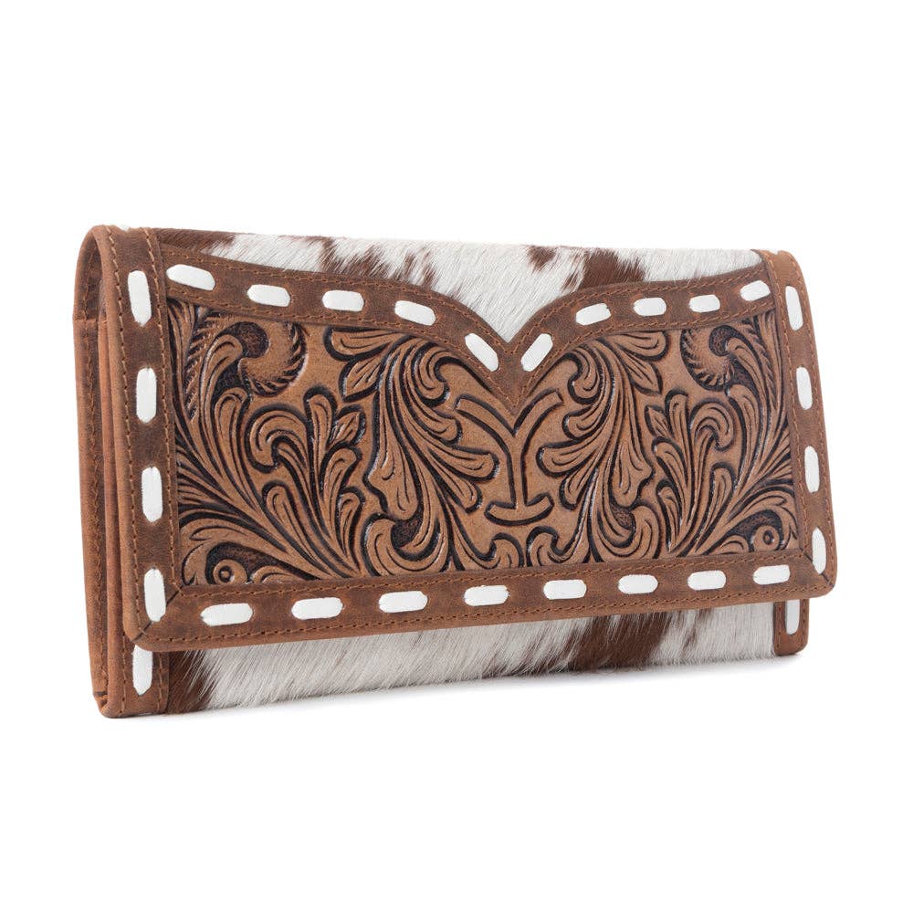 Yellowstone Sienna Stockyard Hairon Leather Women’s Purse in Cream Cocoa: Cream Cocoa
