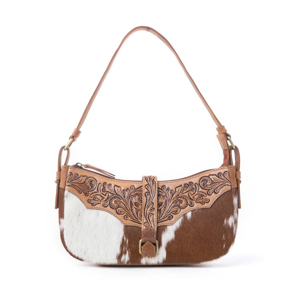Yellowstone Timberline Handtooled Cowhide Bag in Walnut Brown
