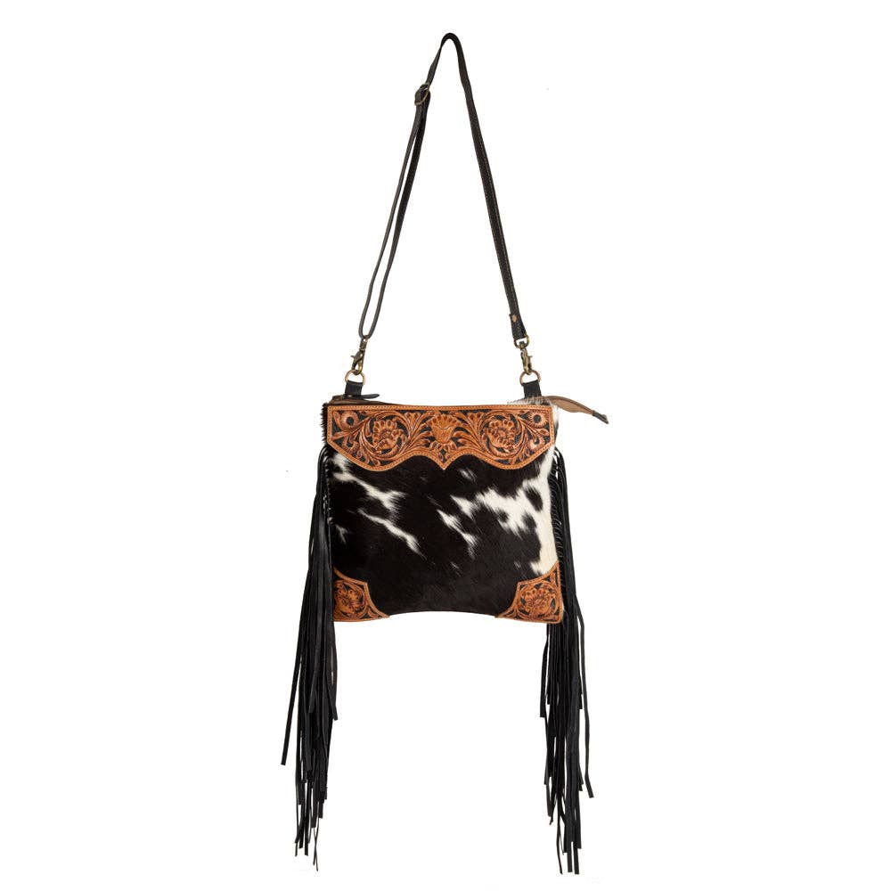 Tumbleweed Trail Fringed Hand-Tooled Cowhide Bag