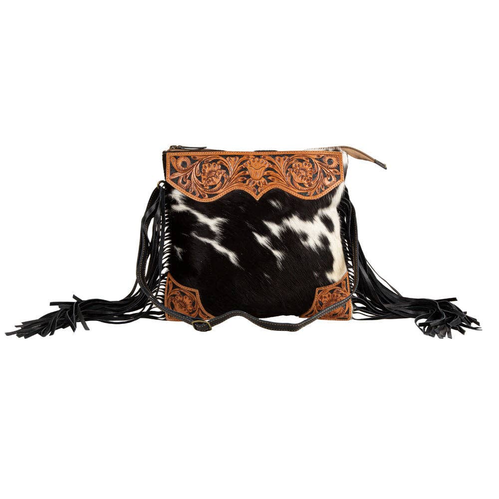 Tumbleweed Trail Fringed Hand-Tooled Cowhide Bag