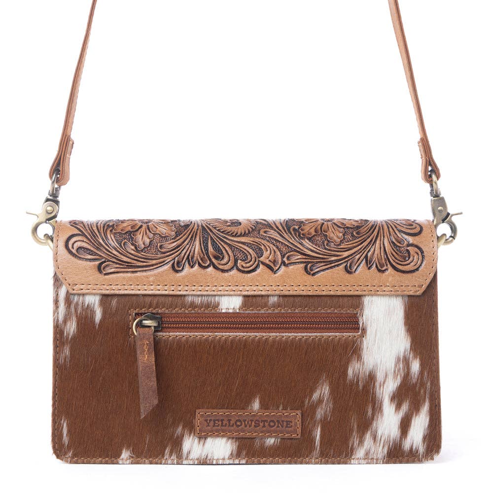 Dutton Ranch Yellowstone Russet Valley Handtooled Cowhide Bag in Warm Chestnut