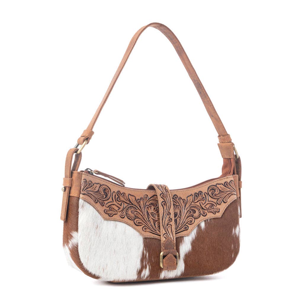 Yellowstone Timberline Handtooled Cowhide Bag in Walnut Brown