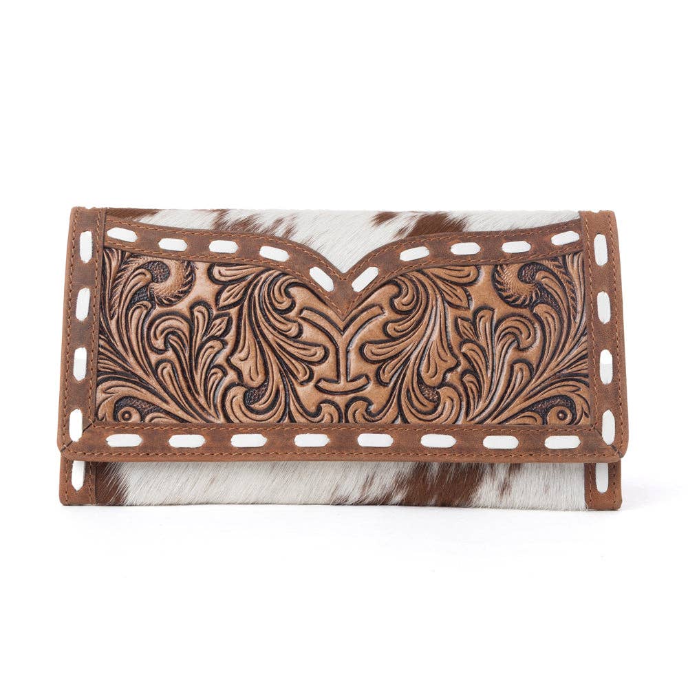 Yellowstone Sienna Stockyard Hairon Leather Women’s Purse in Cream Cocoa: Cream Cocoa