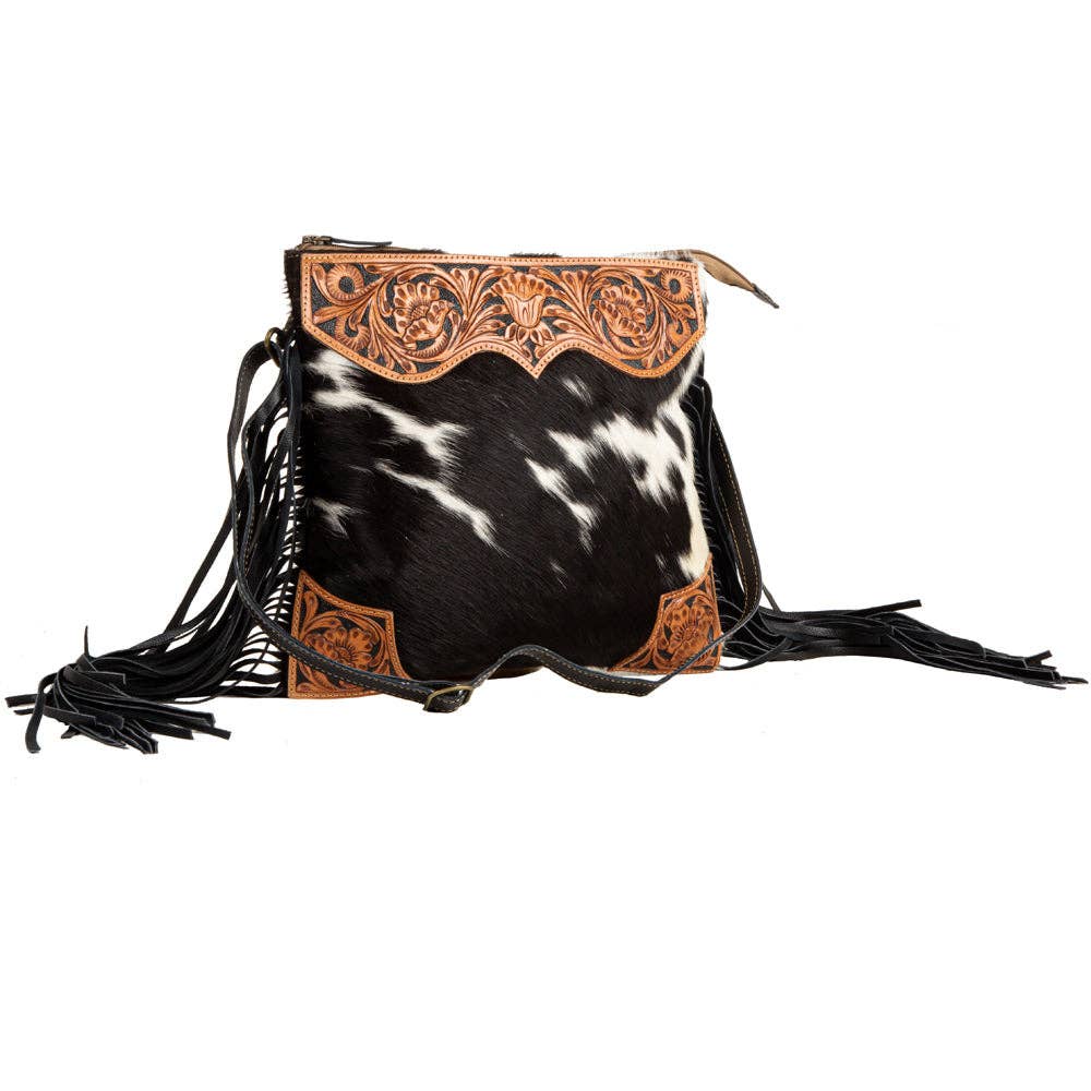Tumbleweed Trail Fringed Hand-Tooled Cowhide Bag