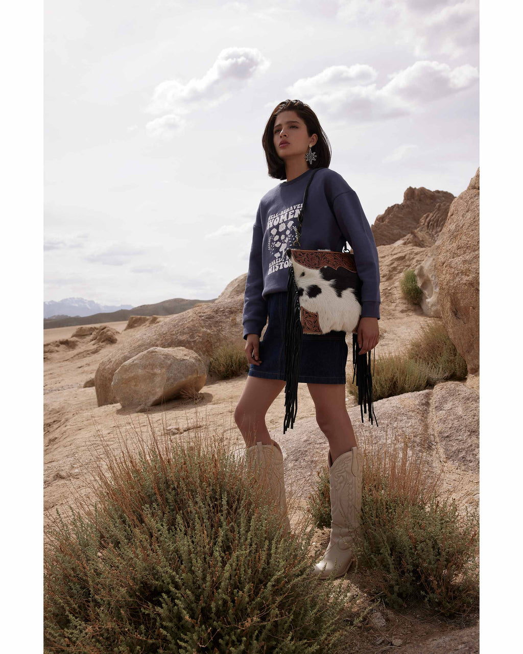 Tumbleweed Trail Fringed Hand-Tooled Cowhide Bag