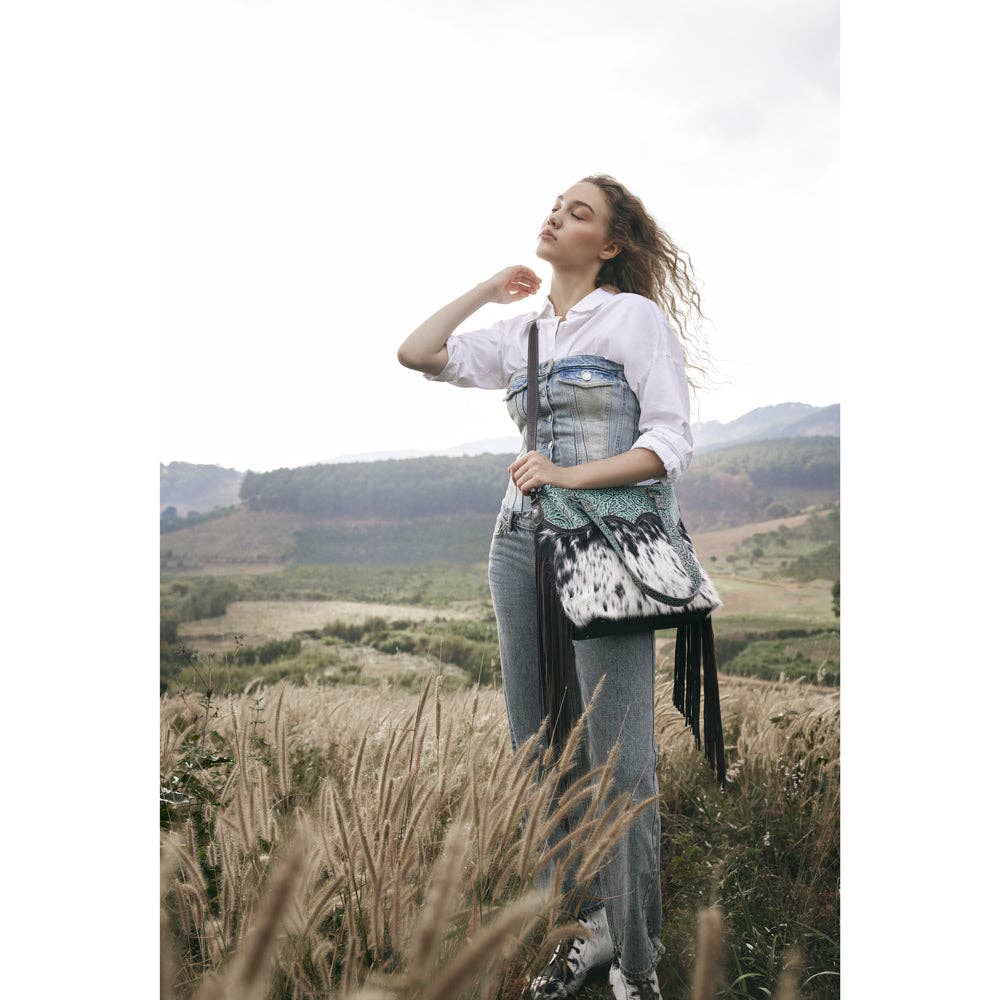 Turquoise Zapata Leather & Hairon Bag