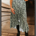 Olive Desert Horse Printed Western Ruffle Edge Skirt